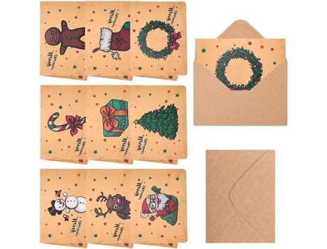 Cartões De Natal - Amoune - Conjunto De 9 Cartões Com Envelopes - Branco