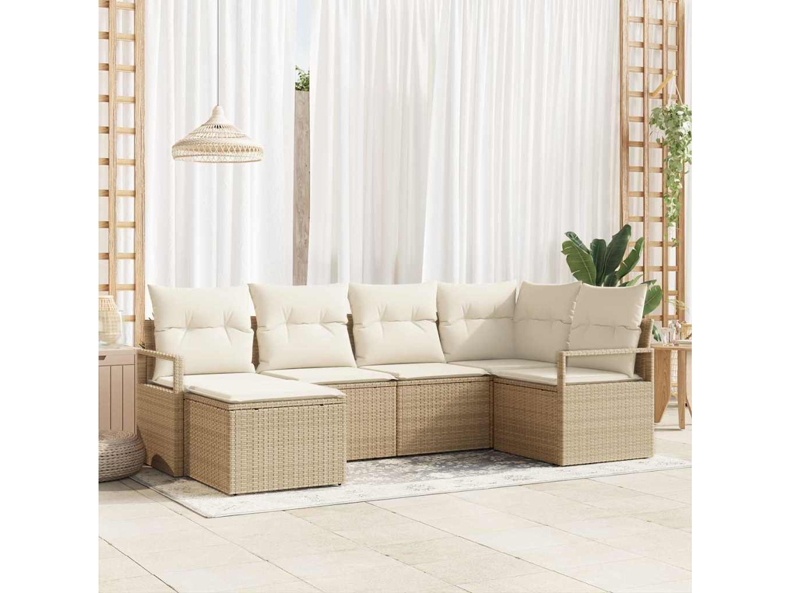 Vidaxl Conjunto De Sofás Com Almofada 8 Pcs Bege E Creme Vime Pe