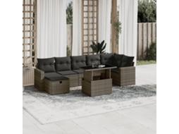 Vidaxl 8 Pcs Conjunto Sofás De Jardim C/ Almofadões Vime Pe Cinzento