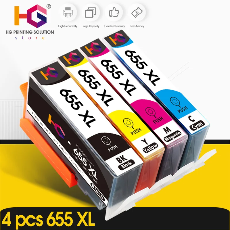 Conjunto de 4 Tinteiros Alizeo para Hp 655655 XL com Chip para Hp Deskjet 6520 6525 6625 MDUG