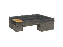 Conjunto de 10 Sofás de Jardim com Almofadões Vime Pe Cinzento MAISON EXCLUSIVE