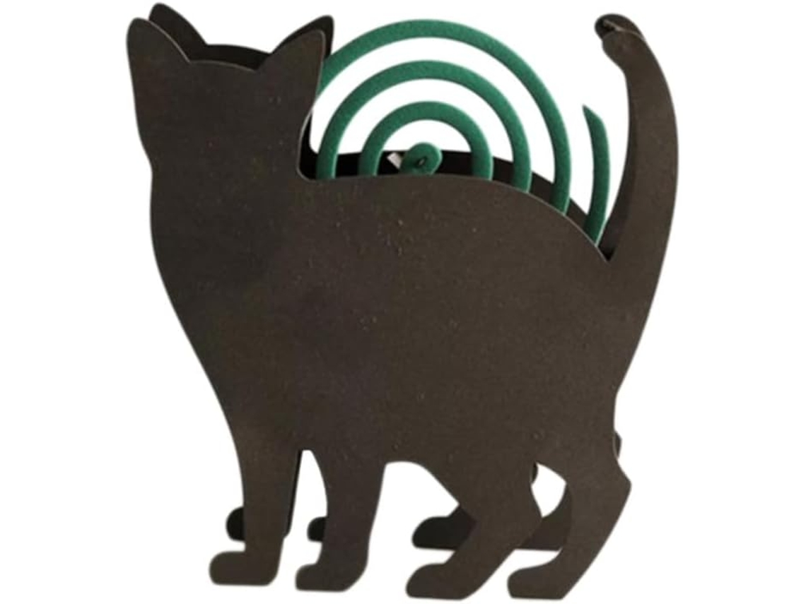 Suporte Para Espiral Repelente De Mosquitos Em Ferro Preto Com Design Exclusivo E Atraente Gato, Ideal Para Uso Externo