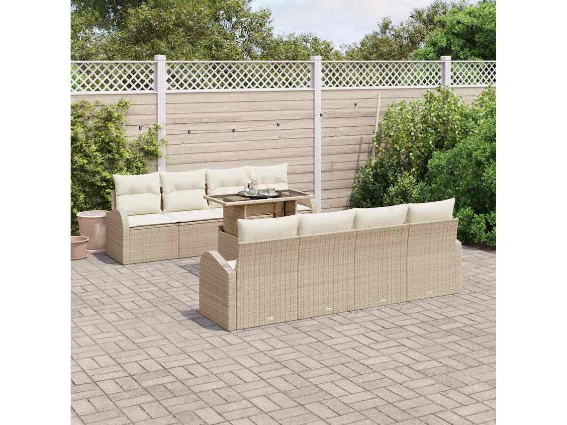 Vidaxl Conjunto De Sofá De Jardim 9 Unid. Bege Vime Pe