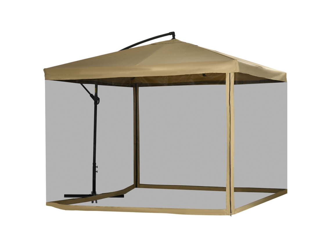 Chapéu de Sol Excêntrico com Rede Mosquiteira, Manivela e Base Cruzada 295x295x260 Cm Bege ZENCORE SERVICES