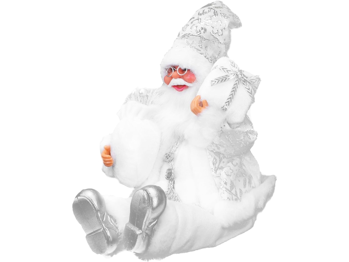Estatueta Papai Resina Tecido Algodão Decoração Natalina Clássica Resistente Guarda Roupa Enfeite Branco Feito GOKOCO