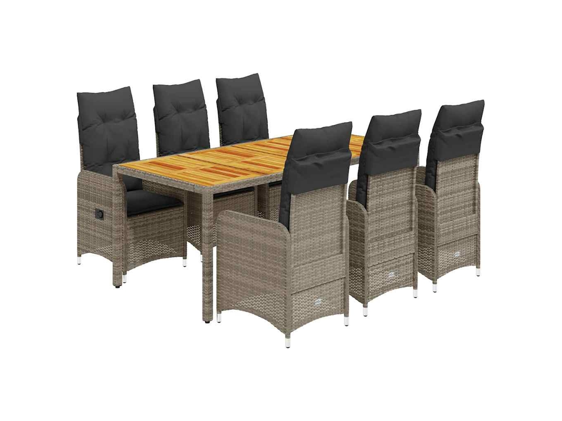 Maison Exclusive - 7 Pcs Conjunto Bistrô De Jardim C/ Almofadões Vime Pe Cinza