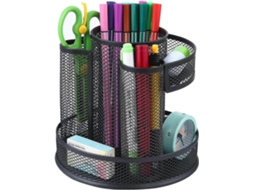 Organizador de mesa Slowmoose, porta-lápis giratório 360°, malha metálica, preto, 16,5 x 16,5 x 15,5 cm
