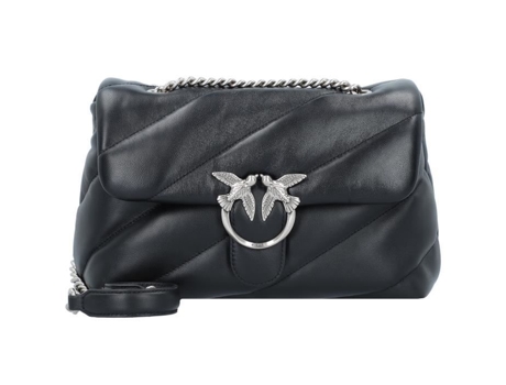 Saco De Ombro Macia De Mulher Pinko Love Cinza Pele Preto (30 Cm)