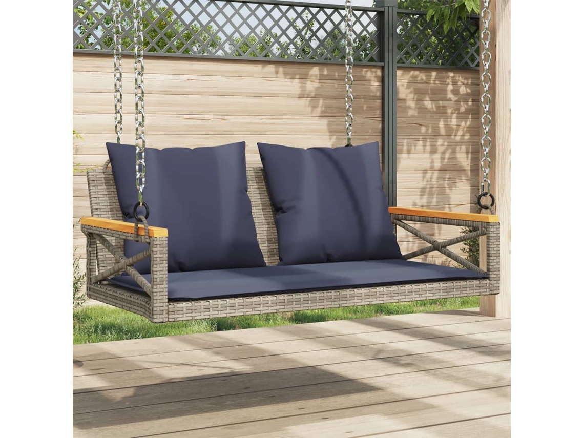Vidaxl Banco Baloiço Com Almofadões 109x62x40 Cm Vime Pe Cinzento
