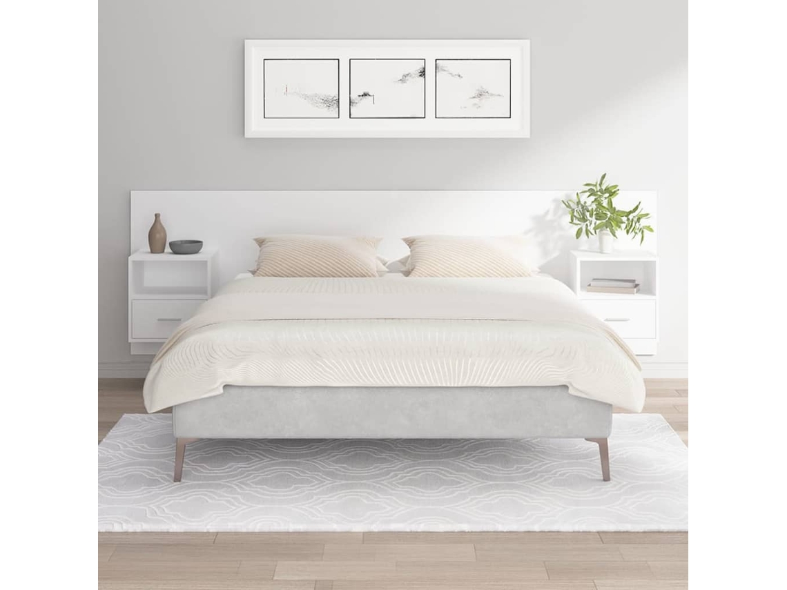 Vidaxl Cabeceira Cama + Roupeiros Madeira Processada Branco