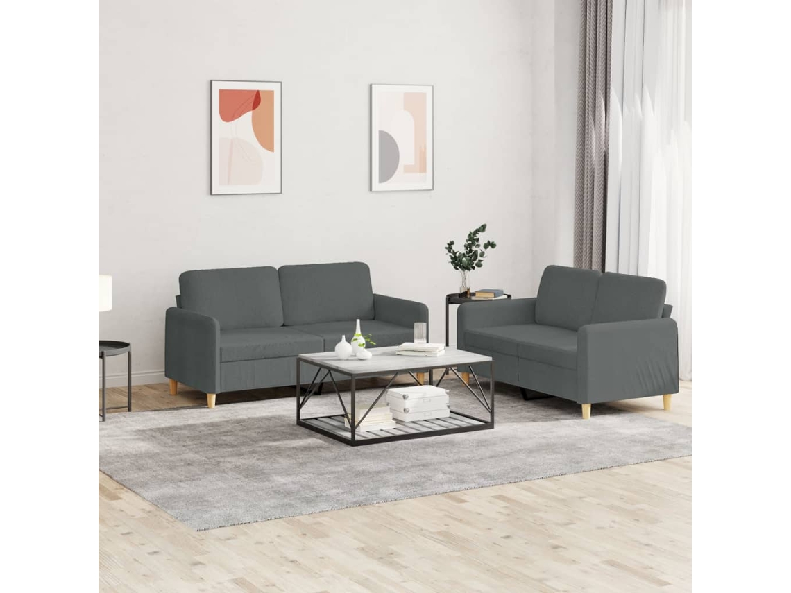 Vidaxl 2 Pcs Conjunto De Sofás Com Almofadões Tecido Cinzento-escuro