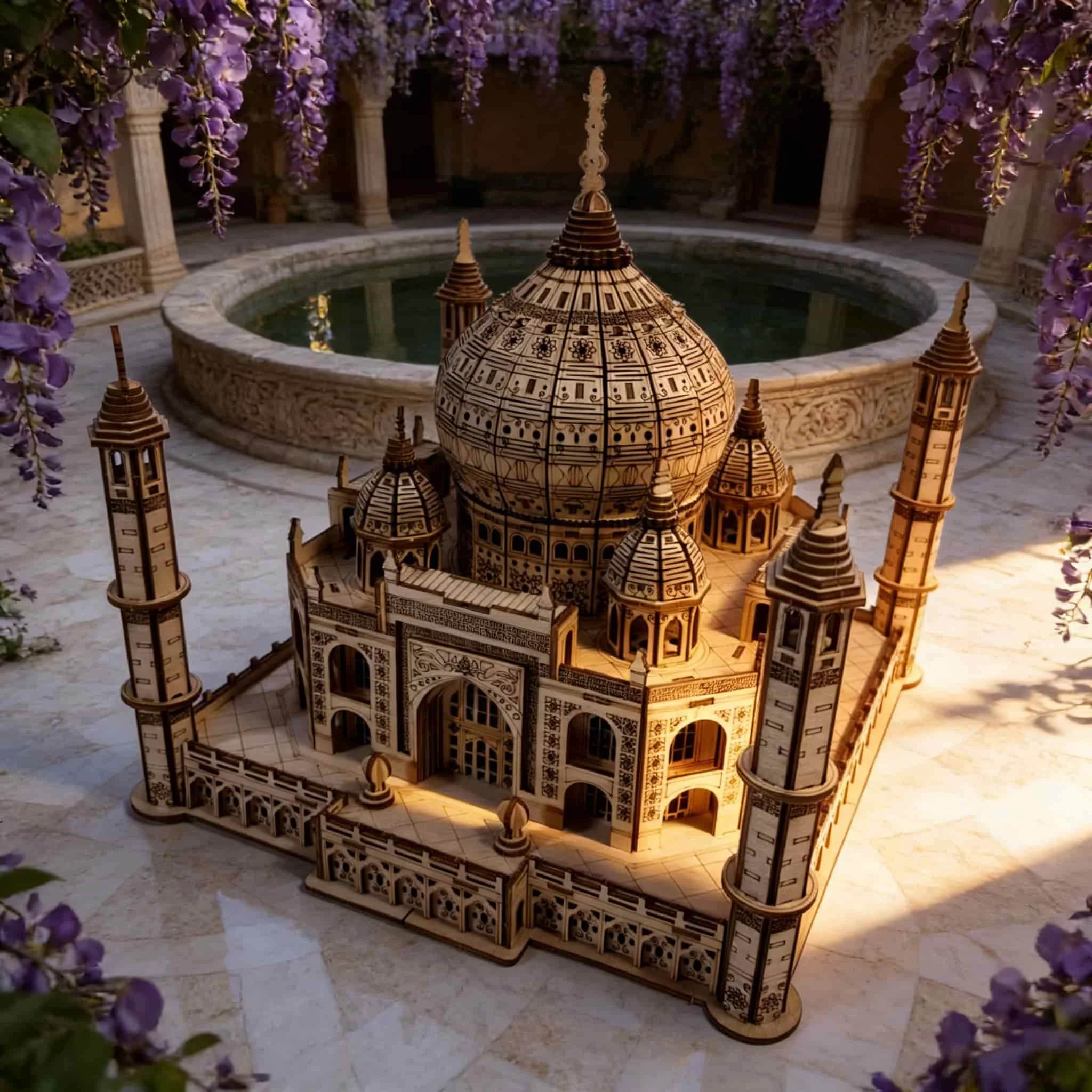 Modelo De Quebra-cabeça 3d De Madeira Do Taj Mahal