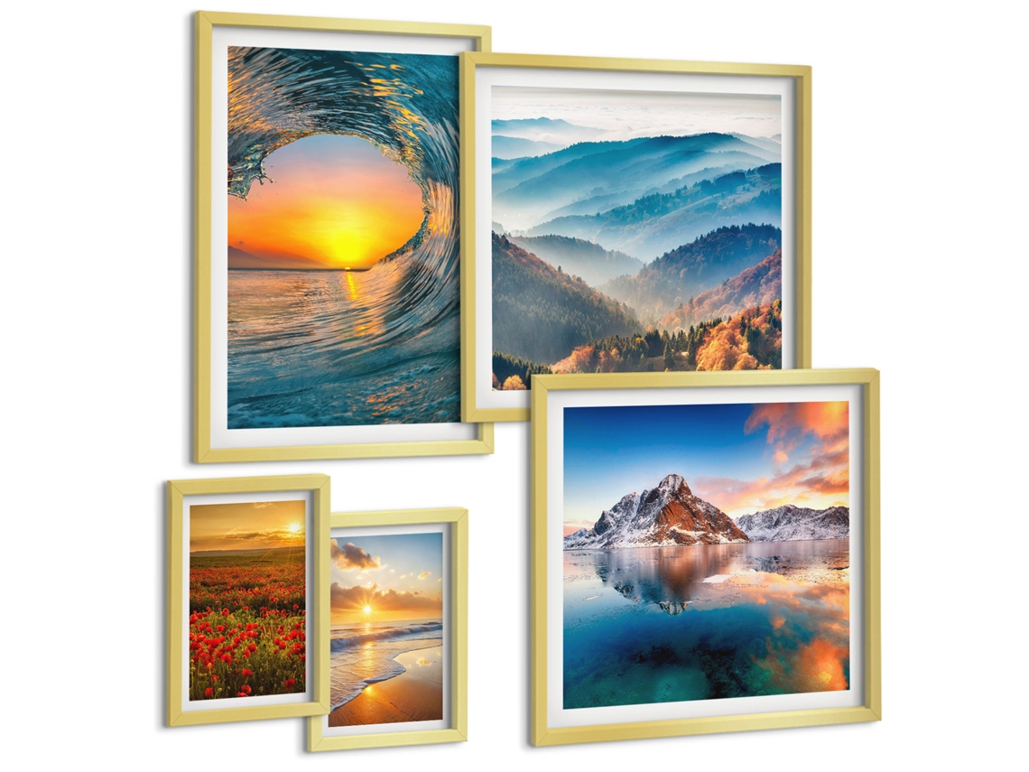 Conjunto De Pinturas Paisagens Naturais Mar Montanhas Flores Espelharte (5 Peças)