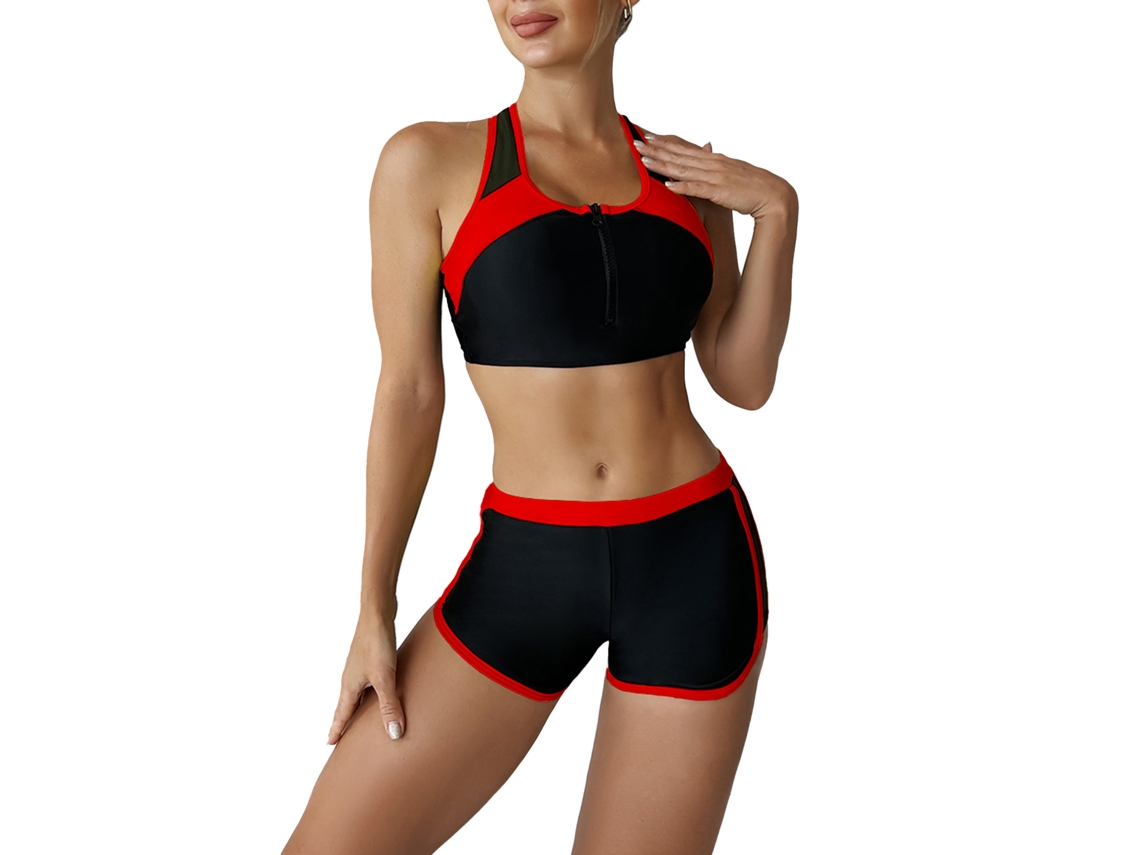 Bikini Esportivo Feminino Vermelho XL com Zíper Frontal