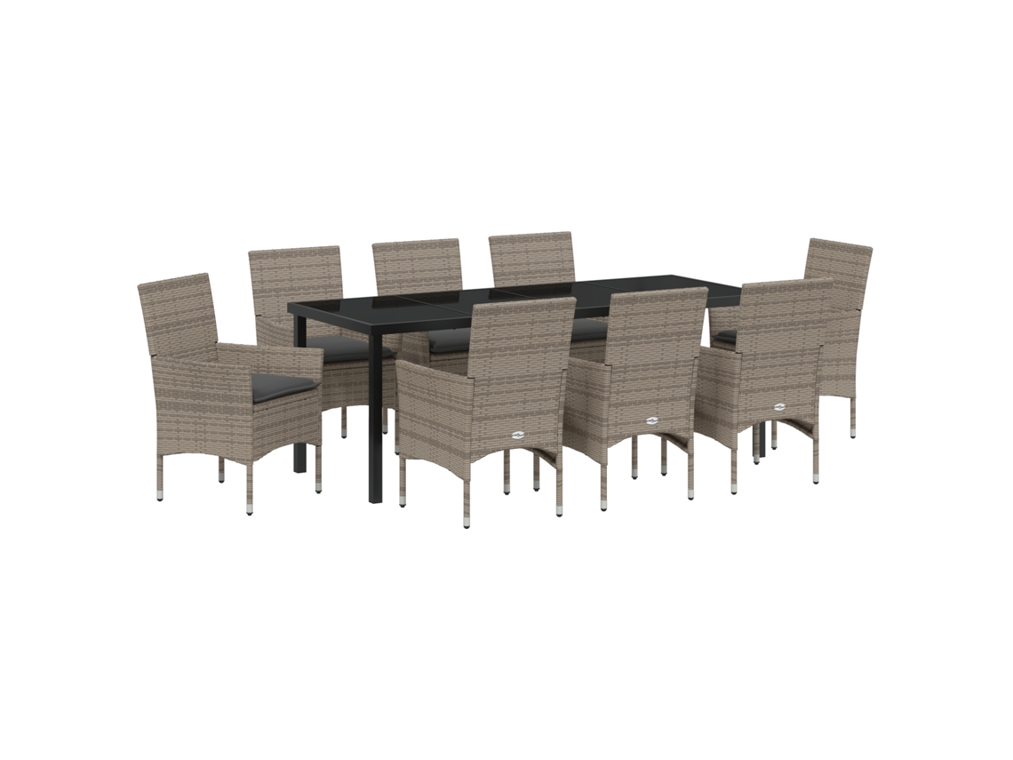 Conjunto 9 Conjunto De Jantar Para Jardim Vidaxl Cinzento Vime Pe (200 X 80 X 73 Cm)