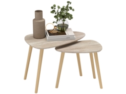 Conjunto 2 Mesas Nido Design Escandinavo, Pernas E Tampo Em Madeira, Efeito Natural