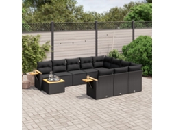 Vidaxl 11 Pcs Conjunto Sofás De Jardim C/ Almofadões Vime Pe Preto