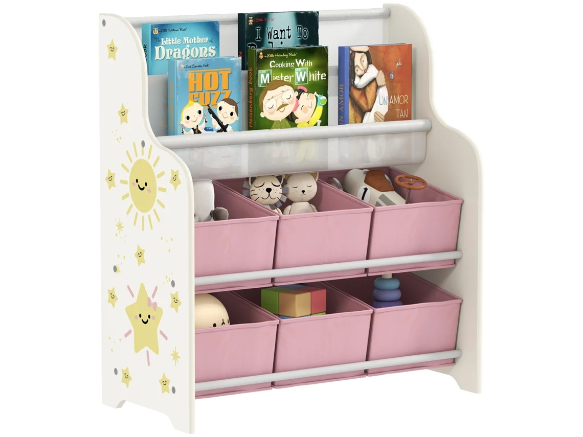 Estante De Brinquedos Mdf E Tecido Não Tecido Cor Rosa 63x30x71 Cm Aiyaplay