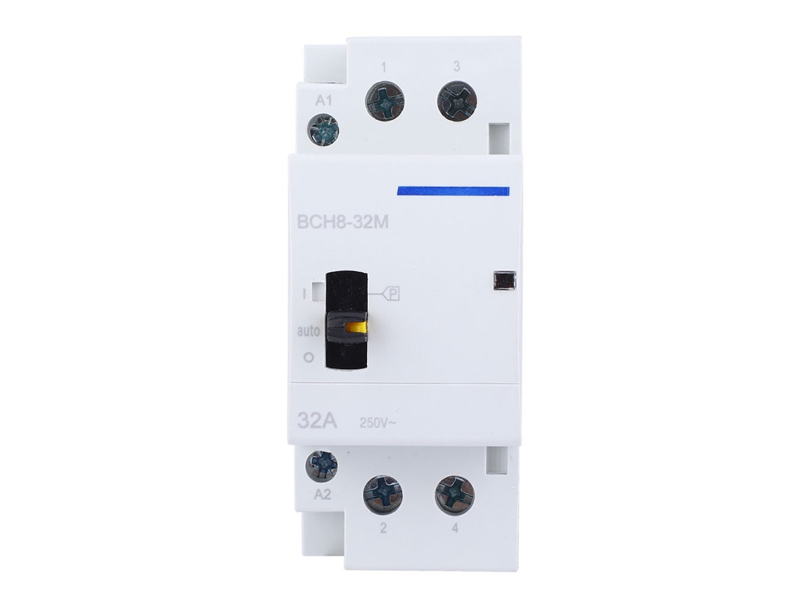 Contator Ac Doméstico Bch8 32m 24v 32a 2p Din Rail Con Interruptor Manual 2nc 50hz