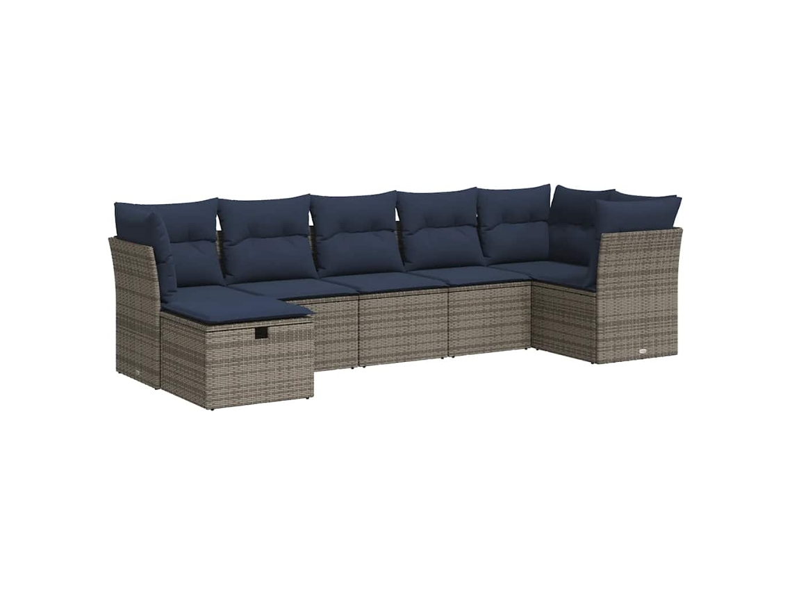 Conjunto de 7 Sofás para Jardim com Almofadões Vime Pe Cinzento MAISON EXCLUSIVE (7 pcs)