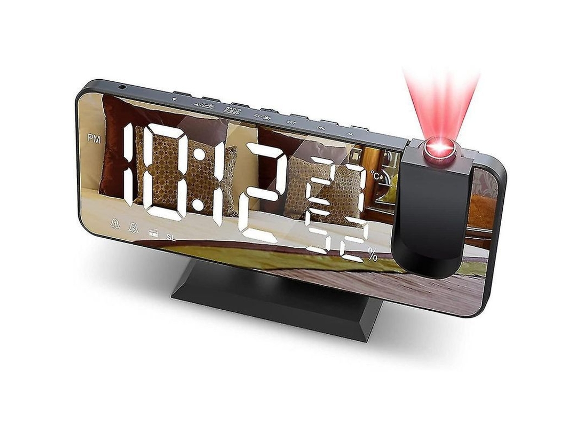 Reloj Despertador Digital Con Proyección Techo, Radio, Usb, 4 Brillo, Doble Alarma Para Dormitorio 2025