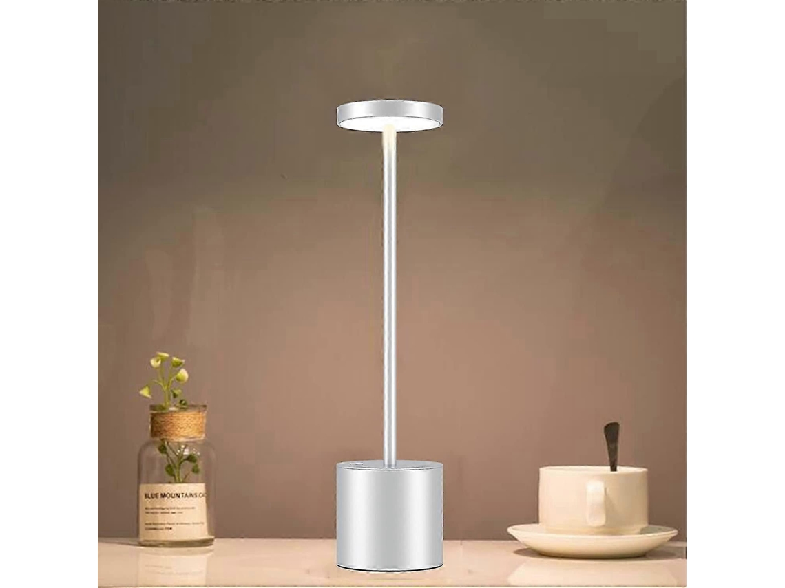 Cordless Rechargeable Table Lamp - Metal Bedside Lamp - Sleek Silver Design