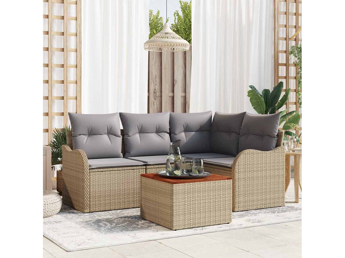 Vidaxl Conjunto De Sofá De Jardim 5 Unid. Bege E Cinza Claro Vime Pe