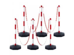Conjunto De 6 Postes De Sinalização Com Corrente, Base 285mm, Ajustável E Nas Cores De Segurança Tekmaquinas