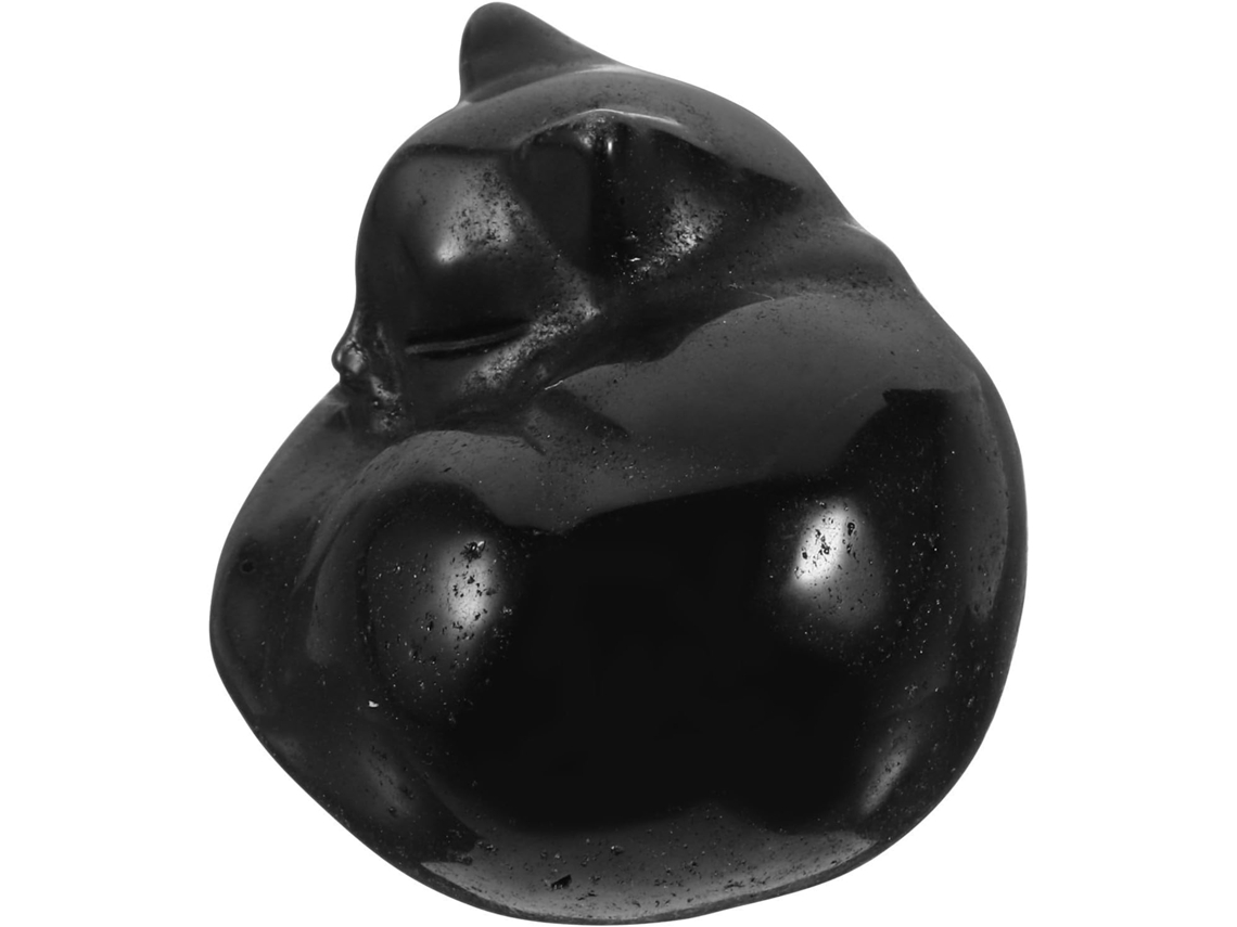 Elegante Estatueta Cristal Preto Esculpida Formato Dormindo Ornamento Confortável Decoração Interiores Gato GOKOCO
