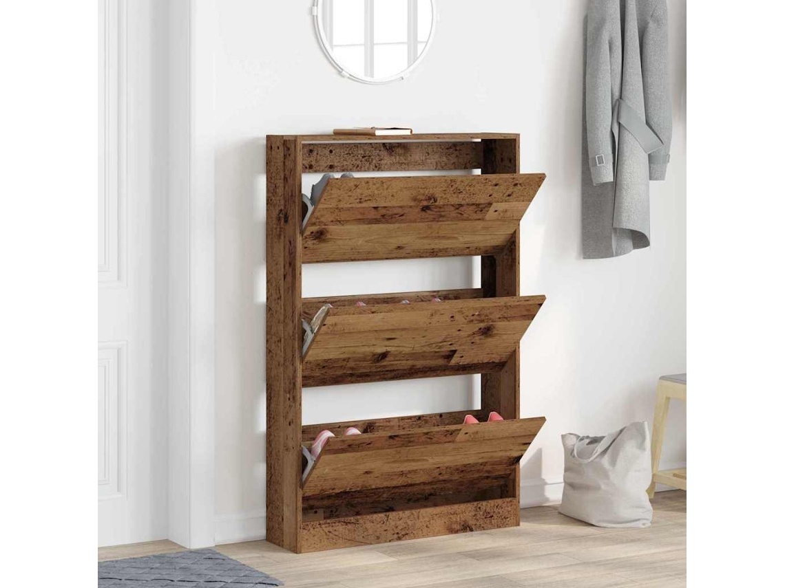Vidaxl Armário De Sapatos Com Porta Madeira Antiga 80 X 21 X 125,5 Cm