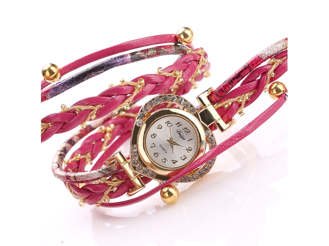 Relógio Feminino de Pulso Analógico Quartzo Pulseira Strass Coração Rosa