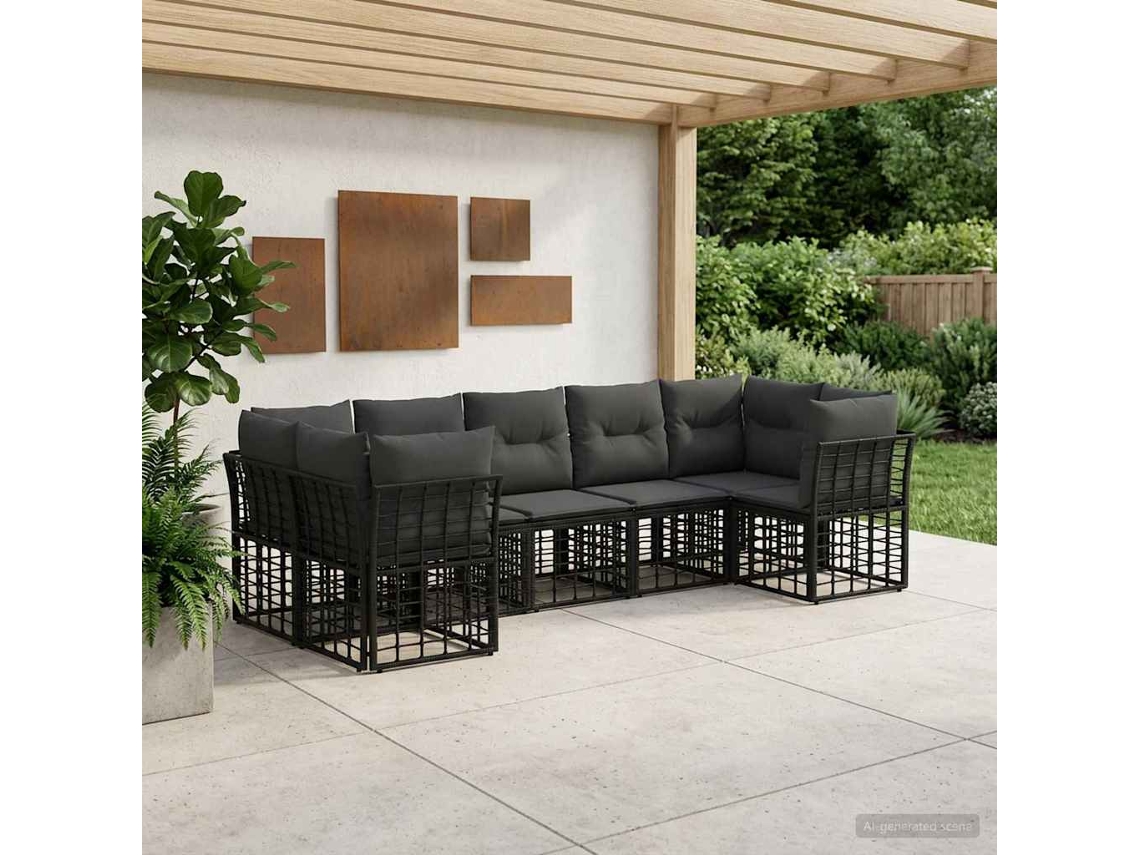 Vidaxl Conjunto De Sofás Para Exterior 7 Pcs Preto E Cinza Escuro