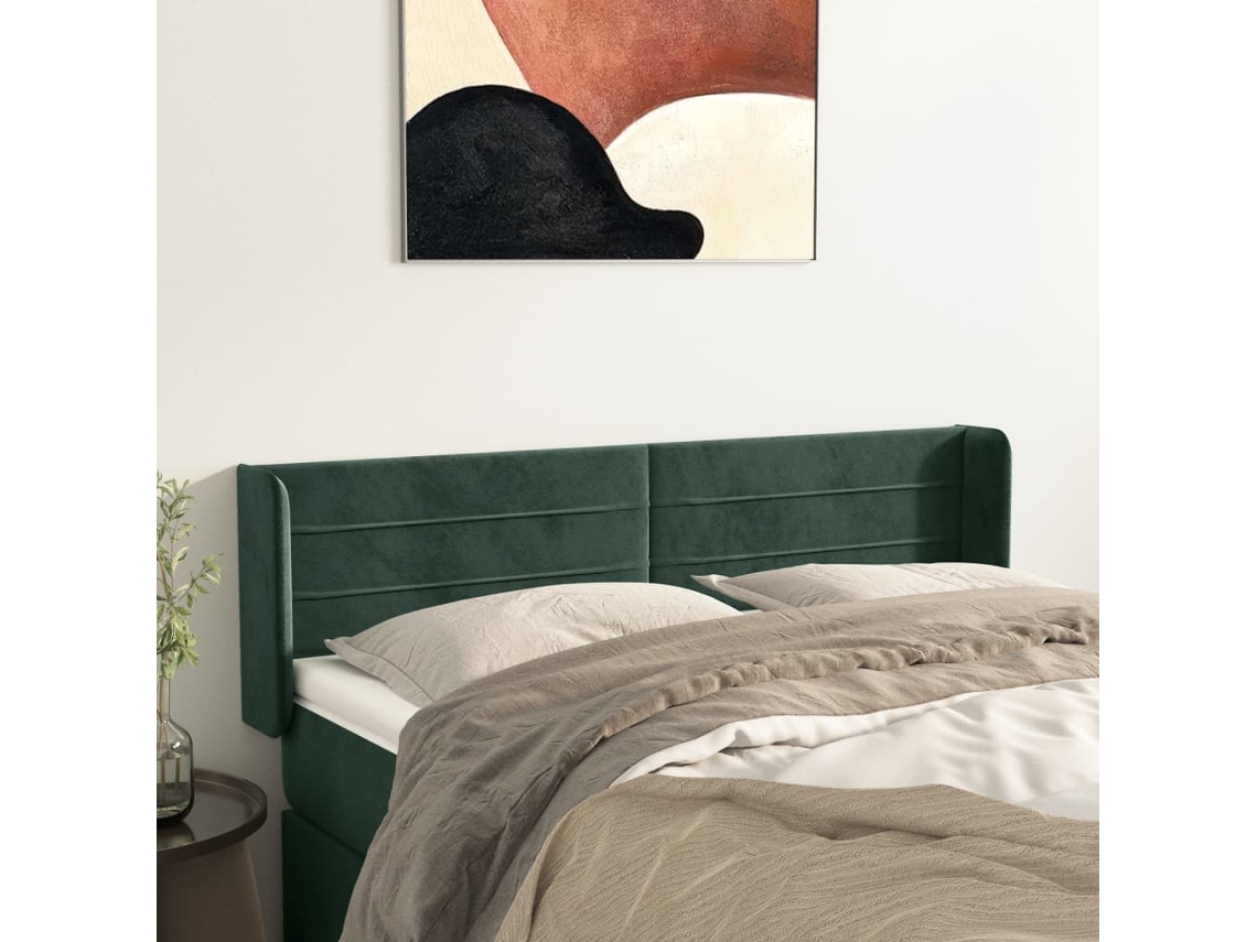 Cabecero con Alas de Tela 147x16x78/88cm Verde Oscuro