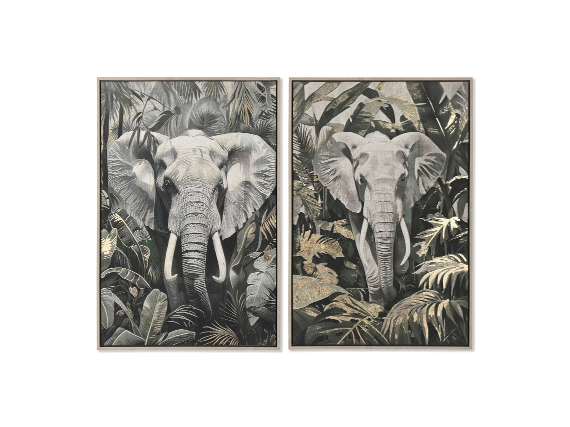 Pintura HOME ESPRIT Verde Cinzento Elefante Colonial Dourado 63 x 4,5 x 93 cm (2 Unidades)