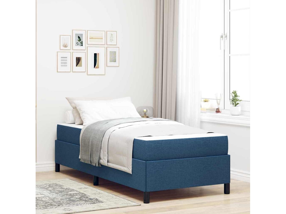 Vidaxl Cama Box Azul 90 X 200 Cm Tecido