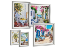 Composição De Quadros Montanhas, Céu Rosa, Água, Suculenta Moldura Prateada Quadros Para A Sala De Estar Espelharte (conjunto De 5 Imagens)