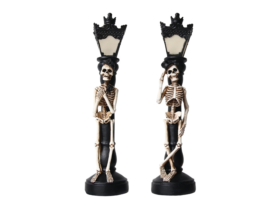 Lâmpada Decorativa Halloween Esquelética Em Resina Par