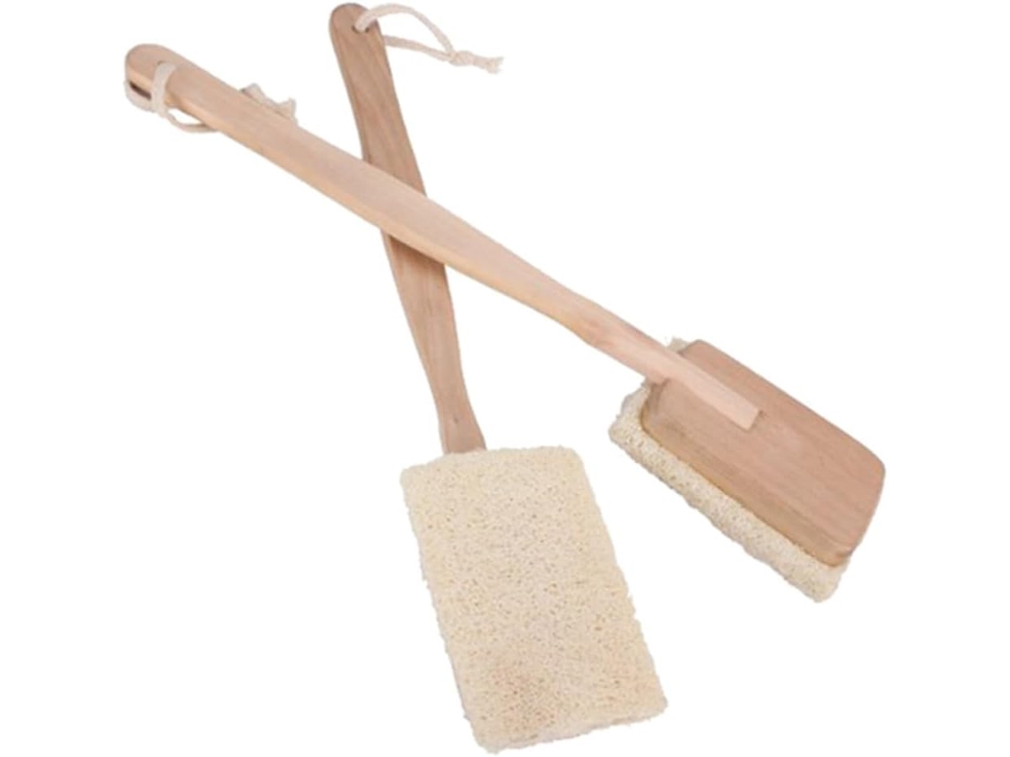 Escova De Banho Esfoliante Hohopeti Com Bucha Vegetal Natural, Cabo Longo Ergonômico, Para Uma Pele Macia E Circulação