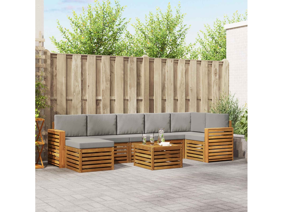 Vidaxl Conjunto De Sofás Para Exterior 8 Unid. Cinza Natural E Claro