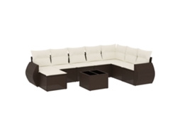 Conjunto de 9 Sofás para Jardim com Almofadões Vime Pe Castanho MAISON EXCLUSIVE