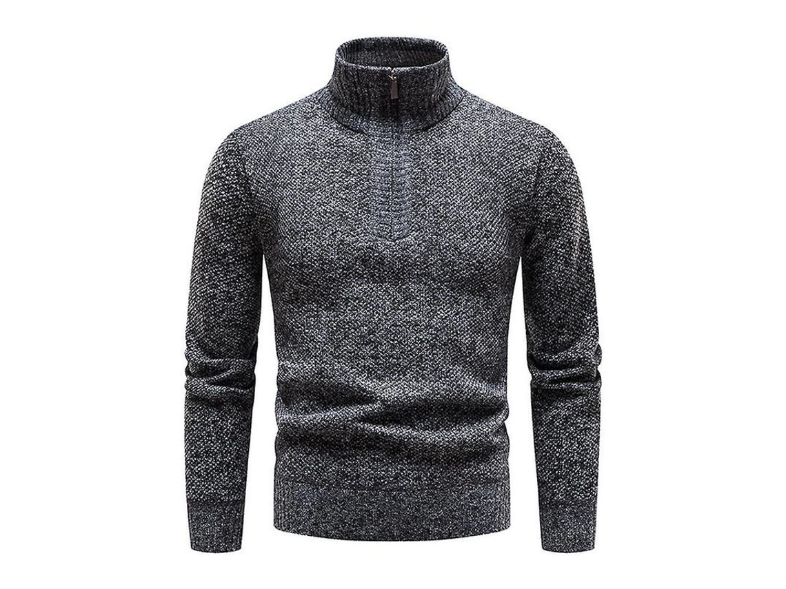 Suéter masculino de malha com zíper, gola alta, manga comprida, modelagem slim, modelo pulôver casual, modelo 2026.