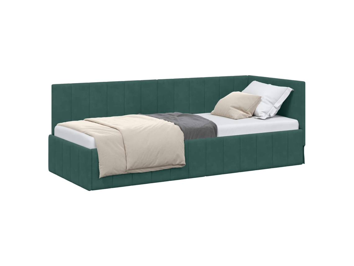Cama De Solteiro | Camas Para Quarto | Estrutura De Cama De Canto Verde Escuro 80 Cm X 200 Cm Veludo