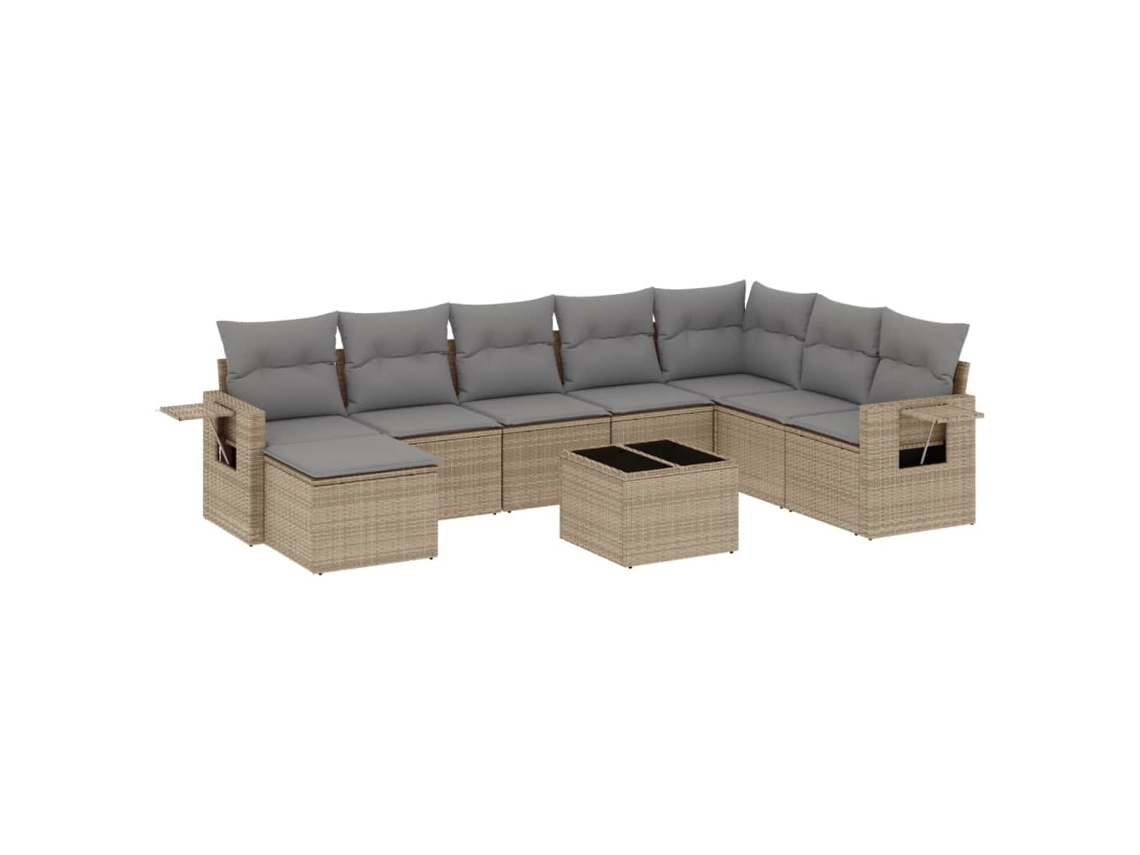 Conjunto de 9 sofás de jardim com almofadões Vime Pe Bege MAISON EXCLUSIVE (90x200 cm)
