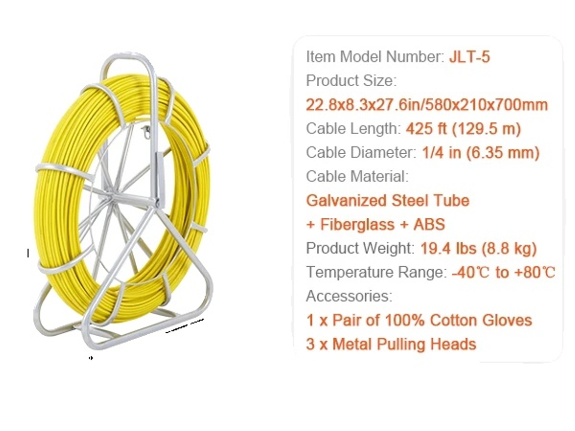 Fita Fish Fiberglass, Duct Rodder, Wire Puller,1-4 Polegadas X 425 Pés