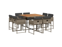 Conjunto de 9 Jantar para Jardim com Almofadões Vime Pe Cinza MAISON EXCLUSIVE