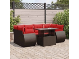 Vidaxl 7 Pcs Conj. Sofás Jardim C/ Almofadões Vime Pe/acácia Castanho
