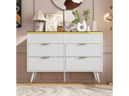 Cómoda Sideboard De Vidro àmbar, 6 Gavetas, Antiderrapante, Armário Alto Para Quarto E Ambientes, 120 X 40 X 76 Cm, Branco Mega Echo Trade Shop