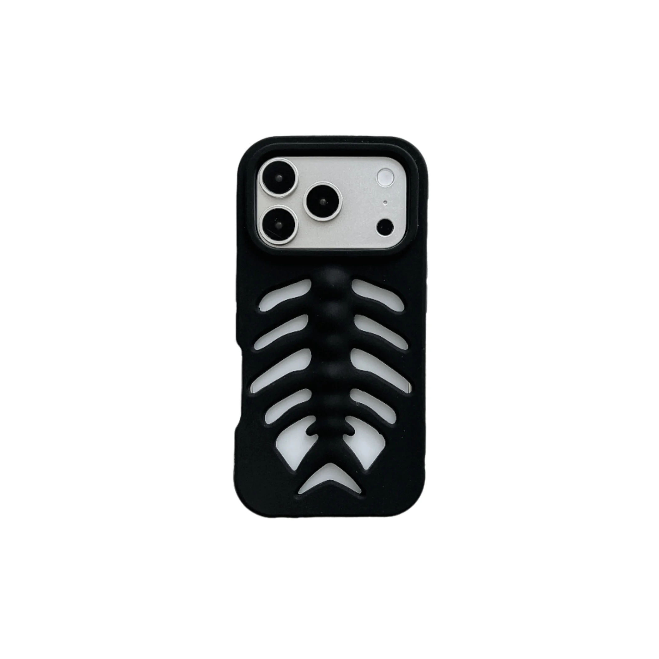 Capa Para Iphone 14 Preta Com Estampa De Espinha De Peixe, Feita De Silicone Macio.