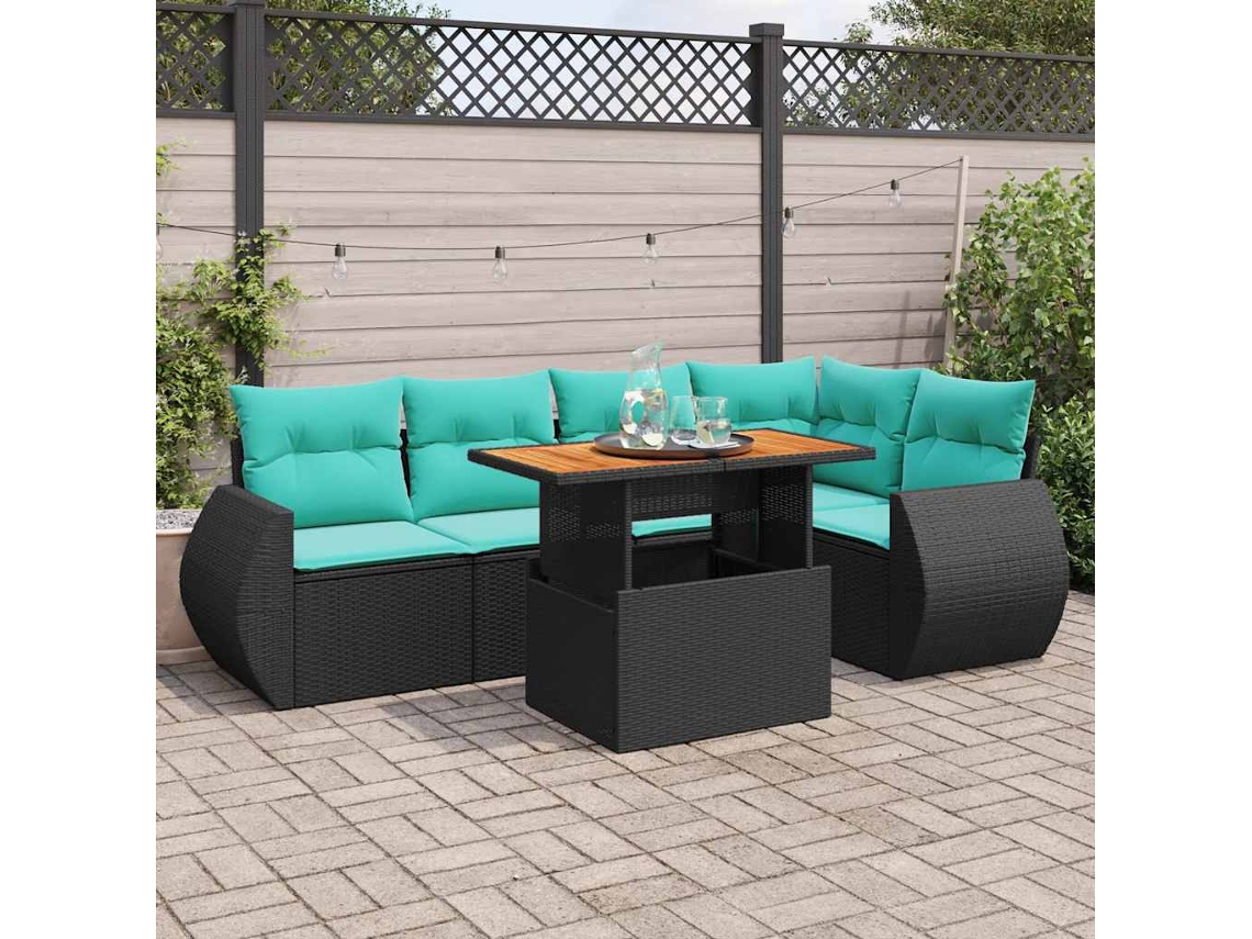 Vidaxl 6 Pcs Conjunto Sofás De Jardim C/ Almofadões Vime Pe Preto
