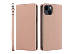 Capa De Couro Para Celular Com Estampa De Lichia E Fecho Magnético.nude - Iphone 15 Plus